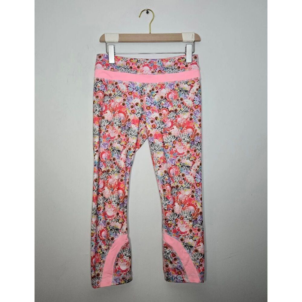 Lululemon Run Inspire Crop II Pink Floral Flowabunga Leggings Size 8
